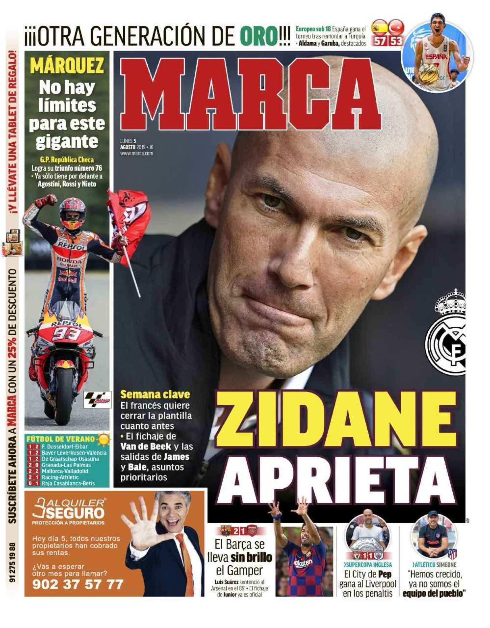 La portada del diario MARCA (05/08/2019)