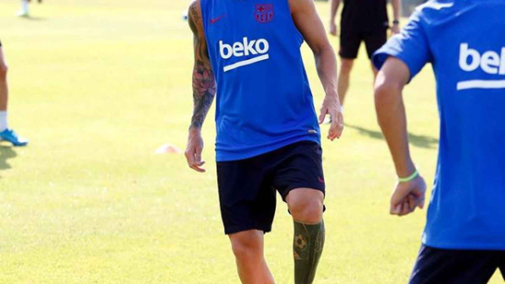 Messi, en un entrenamiento del Barcelona. Foto: Twitter (@FCBarcelona_es)