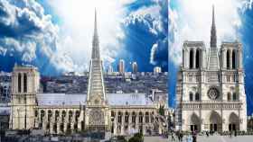 Aspecto de la catedral de Notre Dame reconstruida según el plan del catedrático de Arquitectura español..