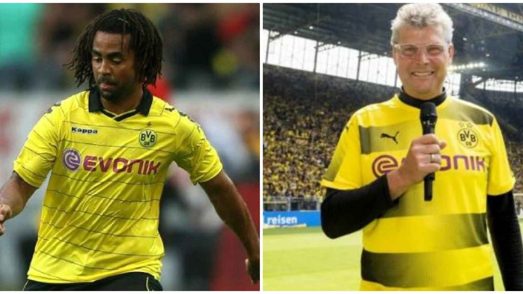 Los exjugadores del Borussia Owomoyela y Norbert Dickel