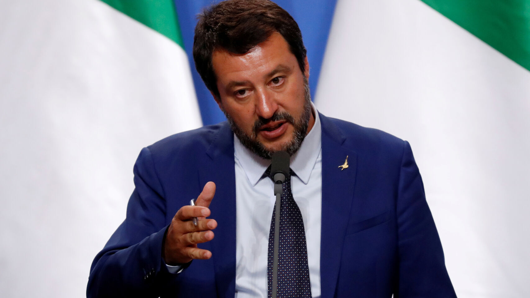 Matteo Salvini durante una conferencia en Budapest.