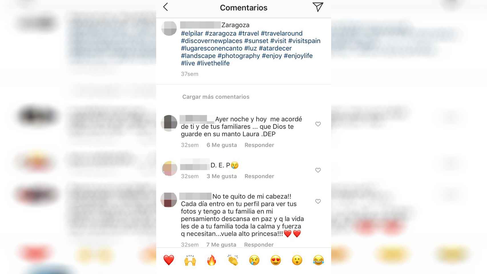 Mensajes de consuelo en la cuenta de Instagram de la fallecida Laura Luelmo