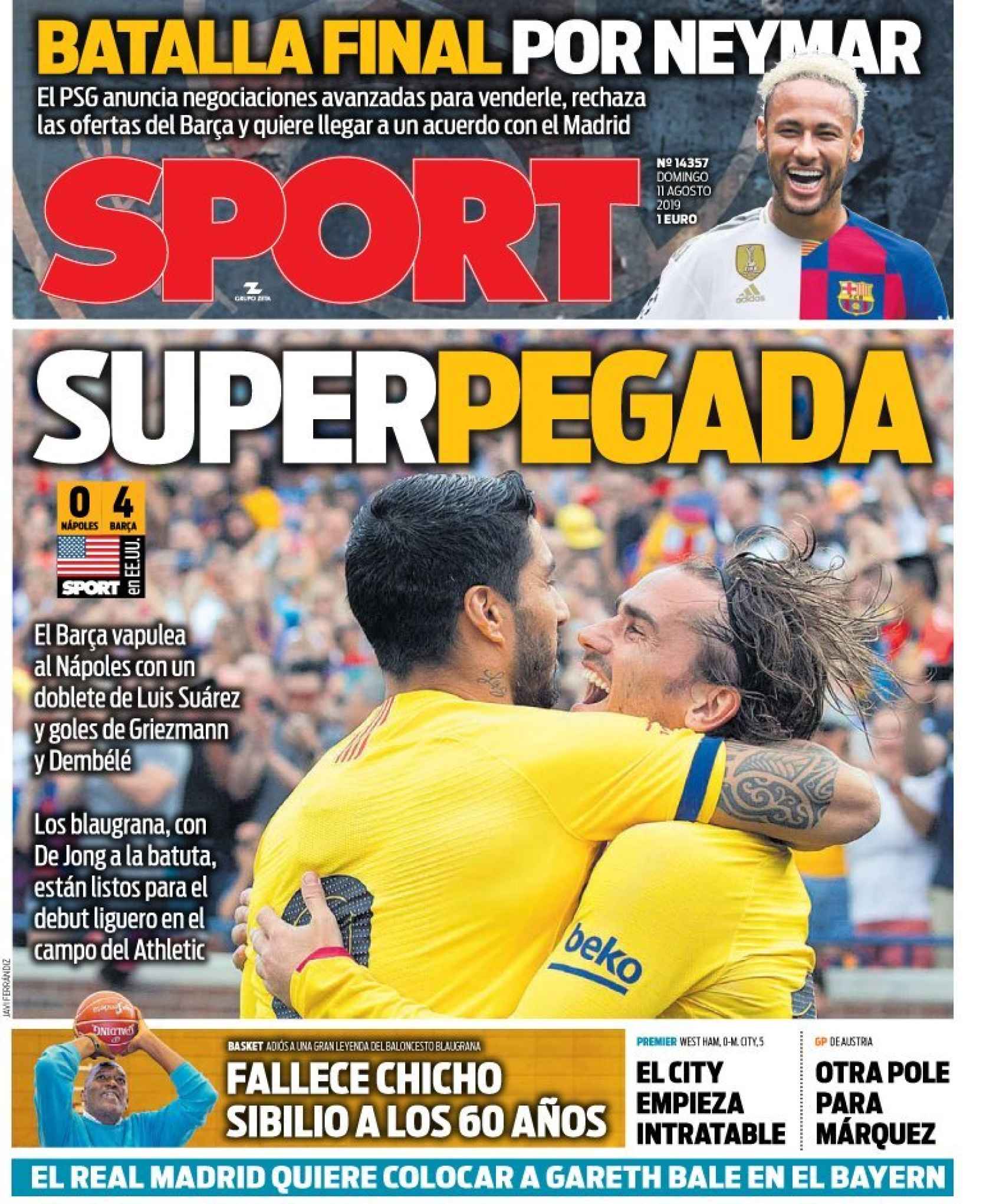 La portada del diario Sport (11/08/2019)