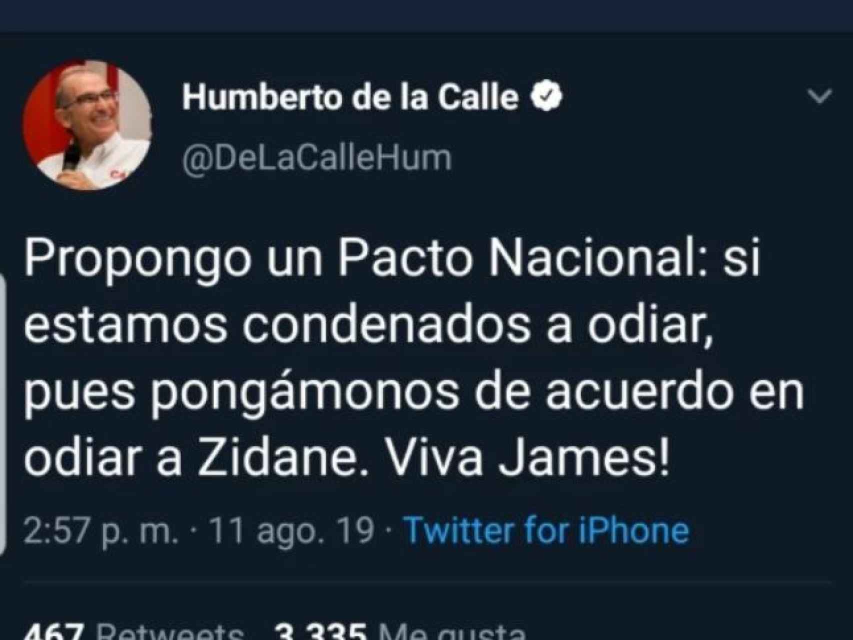 El tuit de Humberto de la Calle sobre Zidane