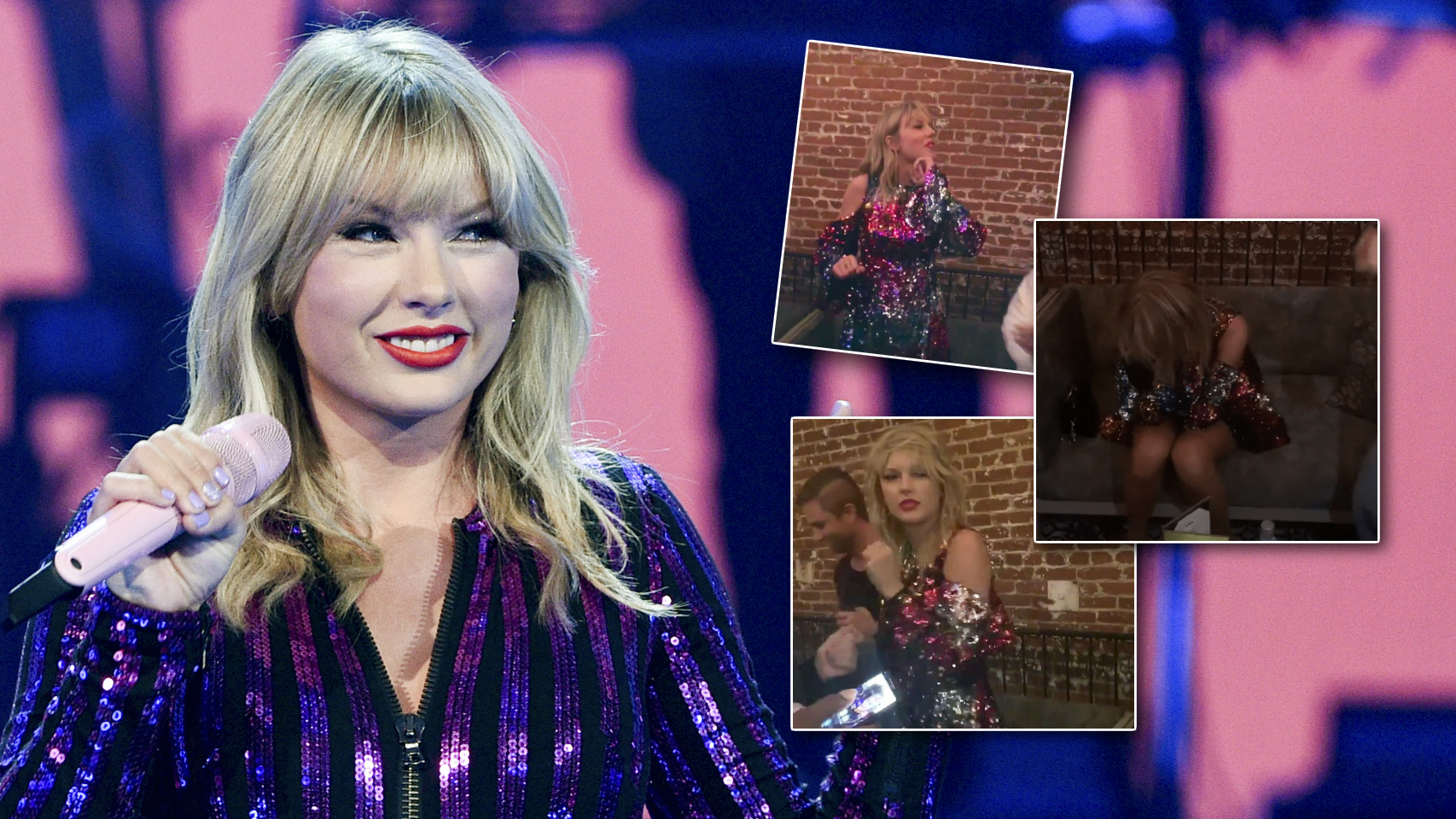 Taylor Swift en un montaje de JALEOS junto a algunas imágenes de su fiesta.