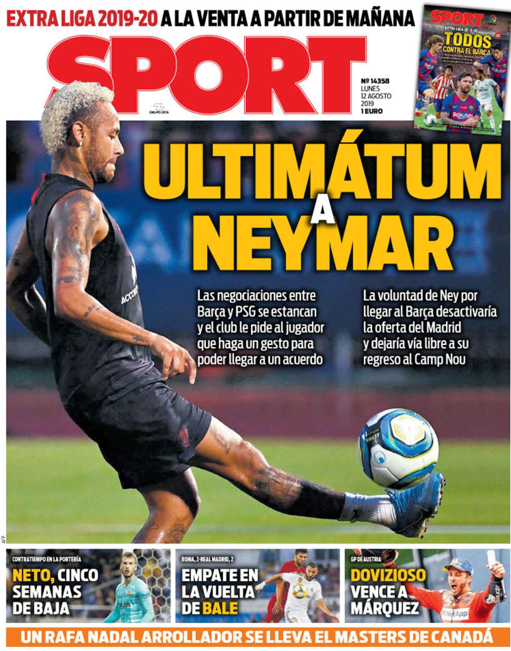 La portada del diario Sport (12/08/2019)