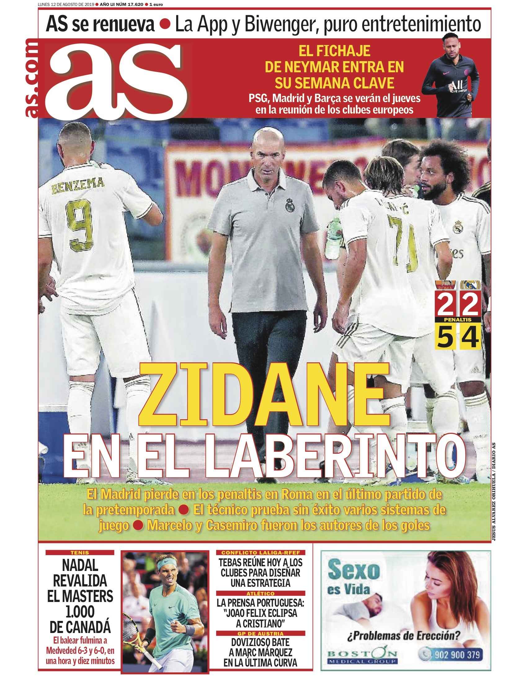 La portada del diario AS (12/08/2019)