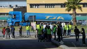 Transportistas en huelga en Portugal.