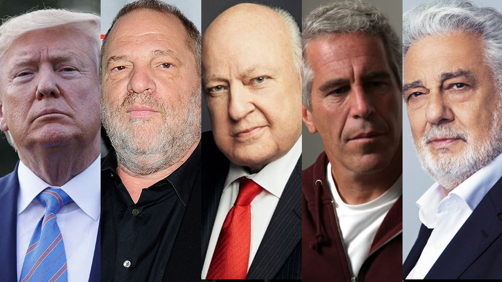 Donald Trump, Harvey Weinstein, Jeffrey Epstein, Roger Ailes y Plácido Domingo.