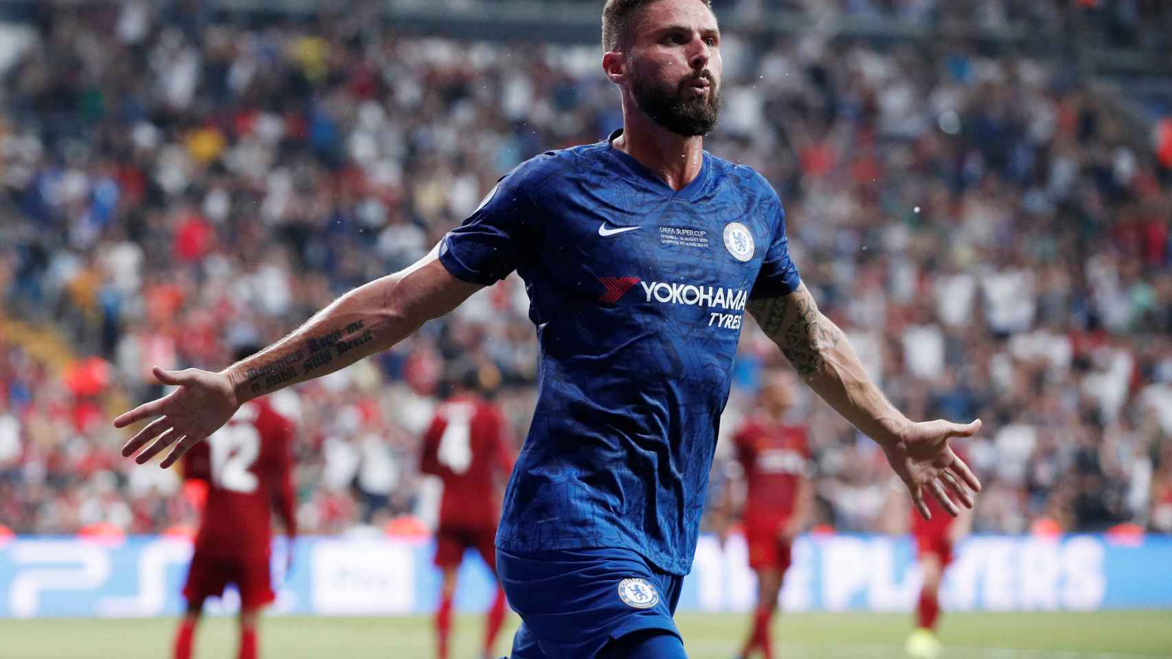 Celebración de Giroud de su gol en la Supercopa de Europa 2019