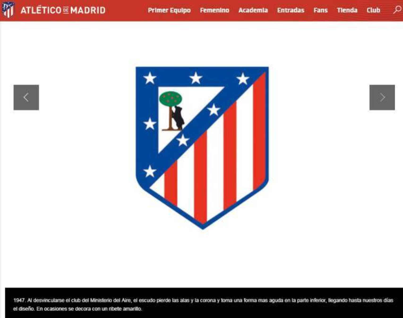 Página web del Átletico de Madrid y el escudo de 1947