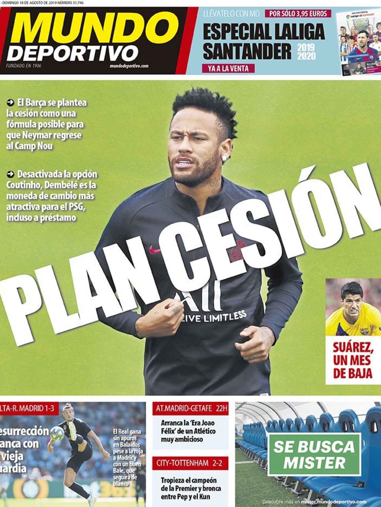 La portada del diario Mundo Deportivo (18/08/2019)