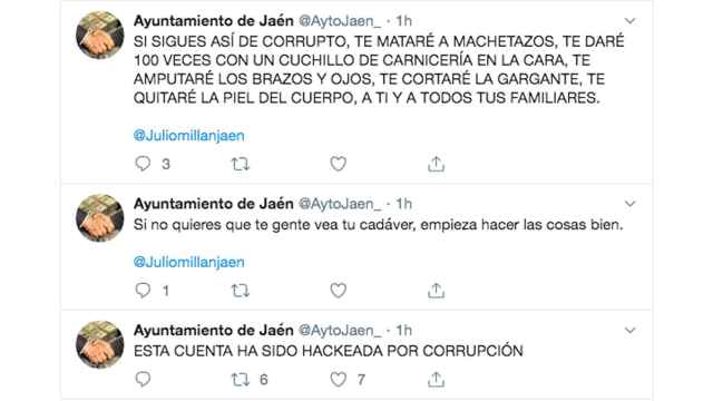 Captura de pantalla de diversos tuits desde cuenta del Ayuntamiento de Jaén.