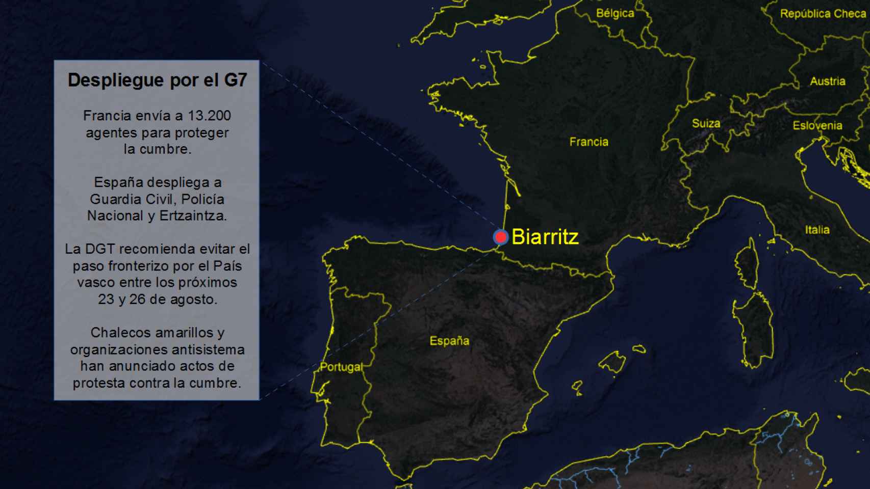 Infográfico con el despliegue sobre el G-7 en Biarritz.