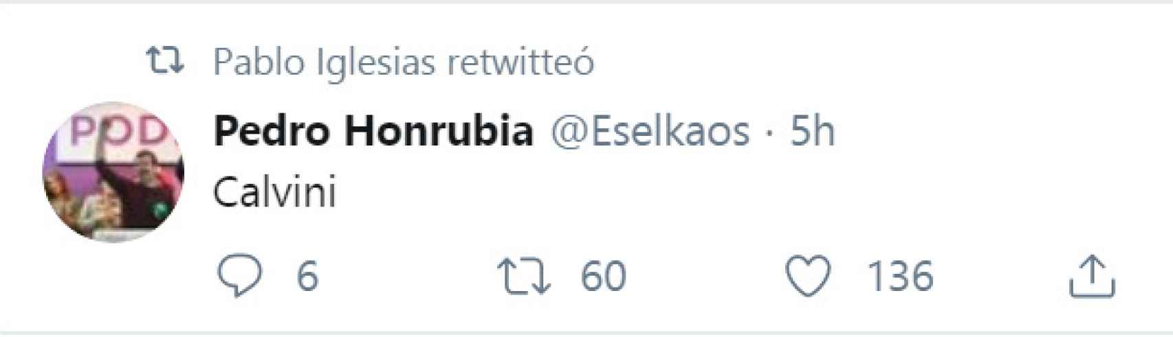 Tuit del diputado Pedro Honrubia retuiteado por Pablo Iglesias.