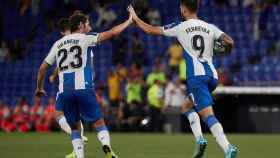 Granero y Ferreyra celebran un gol del Espanyol al Zorya