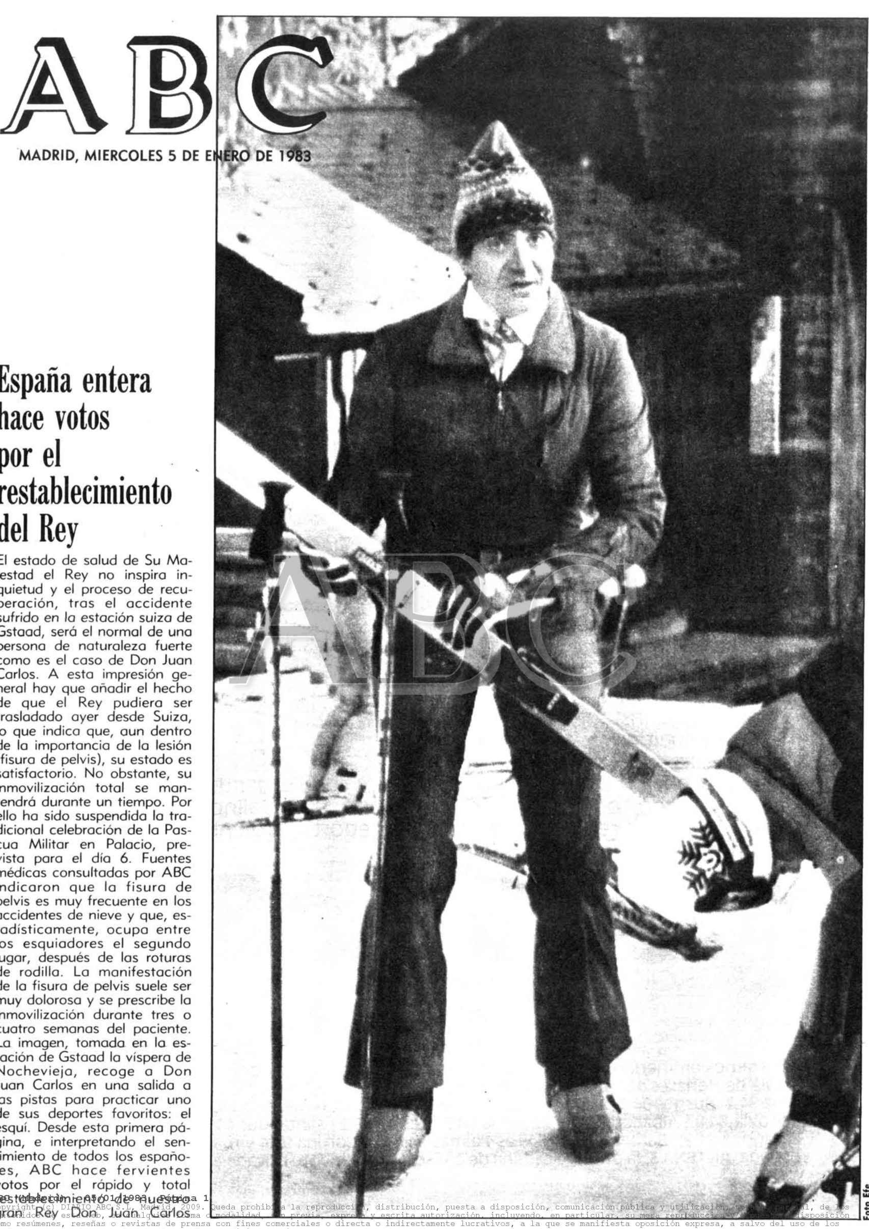 Portada del diario ABC el 5 de enero de 1983 tras el incidente de Juan Carlos en la estación suiza de Gstaad