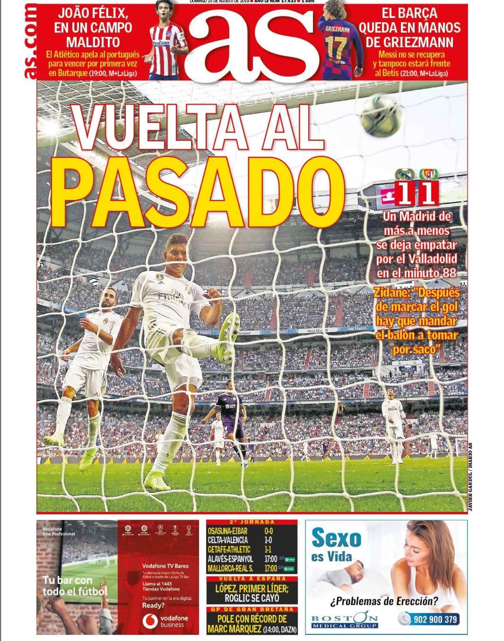 La portada del diario AS (25/08/2019)