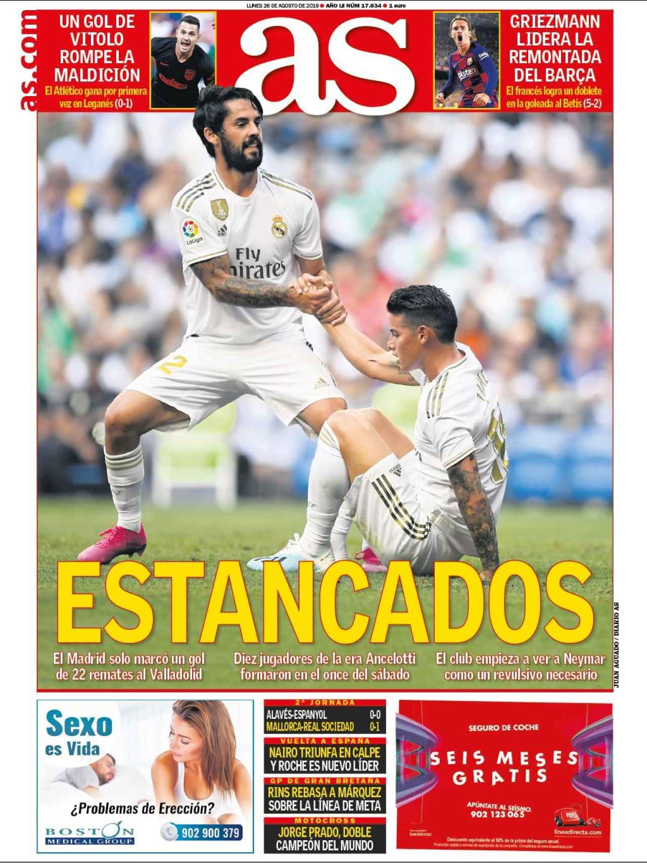 La portada del diario AS (26/08/2019)