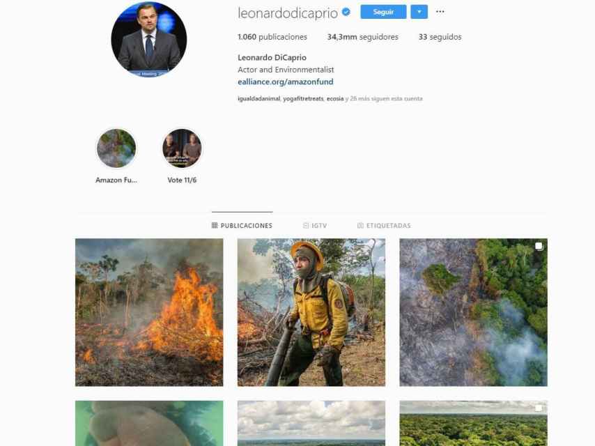 Captura del perfil de Leonardo DiCaprio en Instagram.