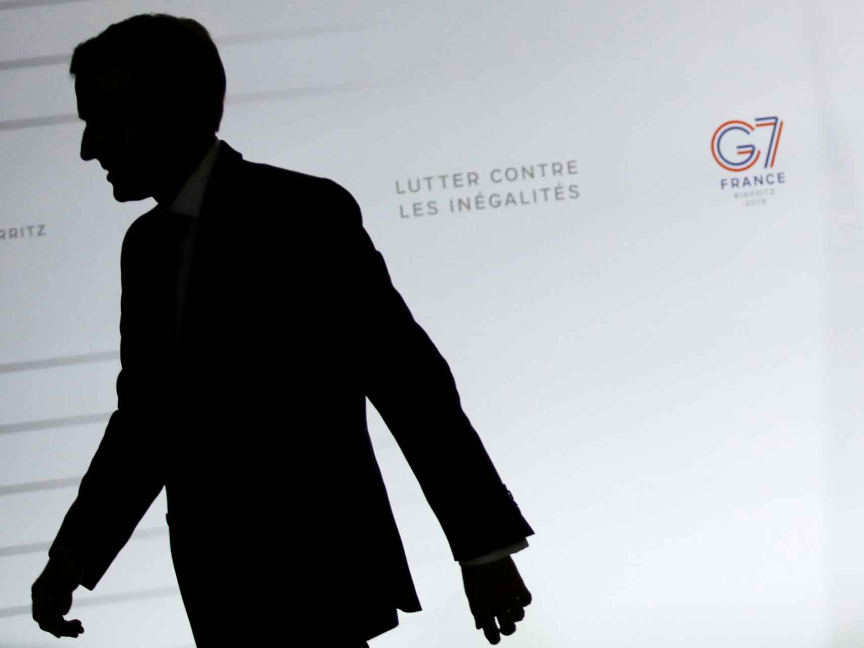 El presidente francés, Emmanuel Macron, tras una rueda de prensa del G-7.