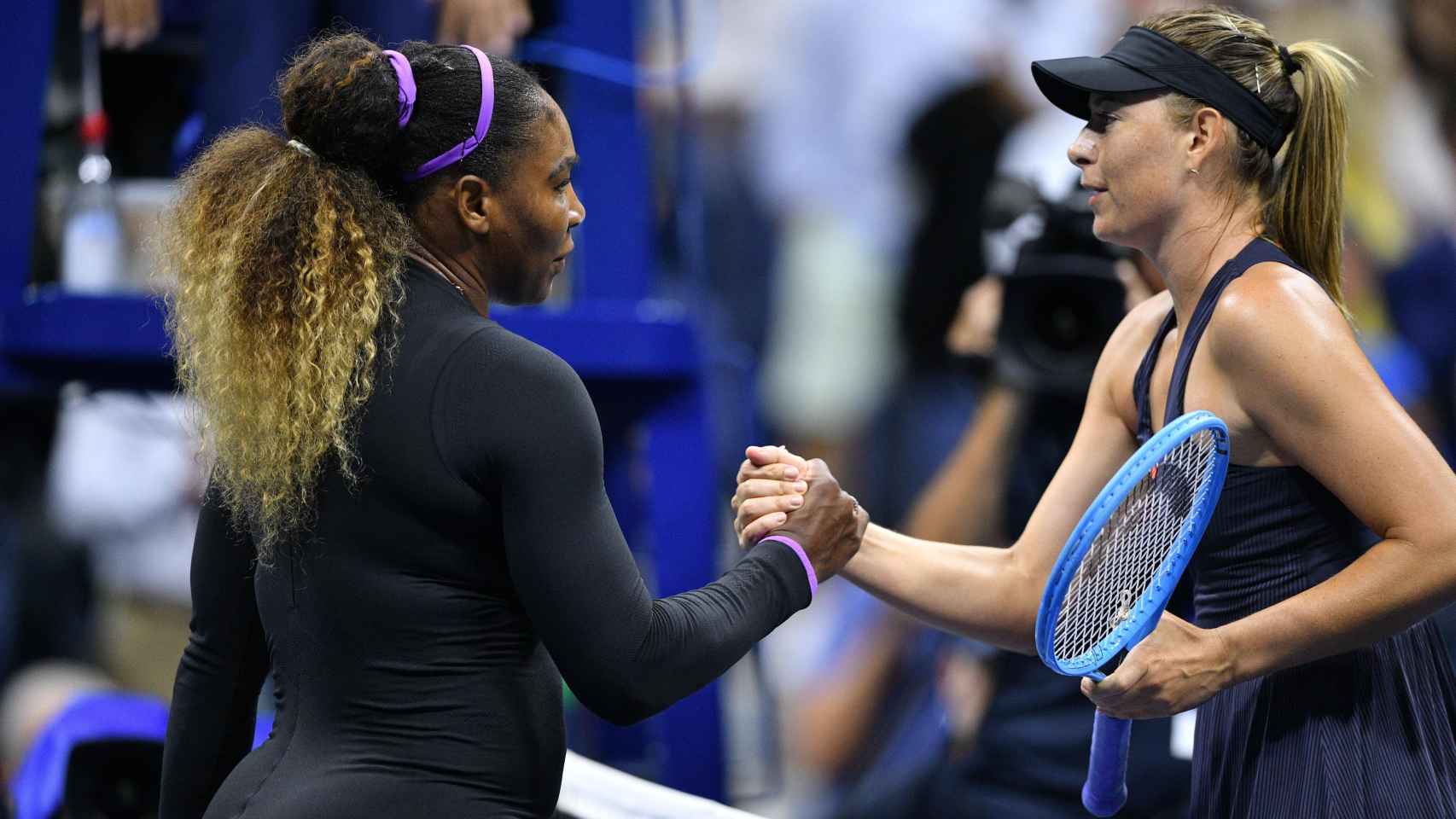 Serena Williams y Sharapova en la primera ronda del US Open 2019. Foto: Twitetr (@USOpen)