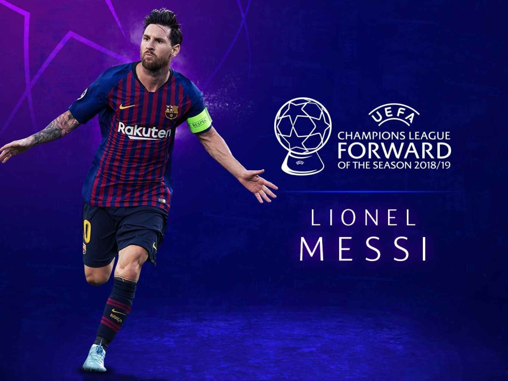 Lionel Messi, seleccionado como mejor delantero por la UEFA. Foto: Twitter (@LigadeCampeones)