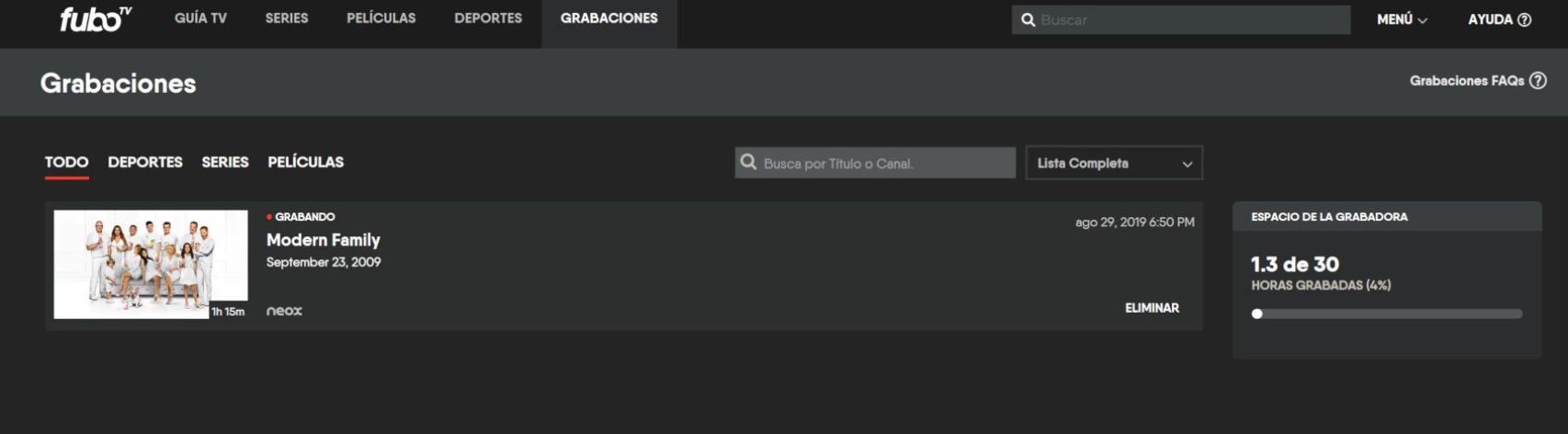 Grabación en fuboTV