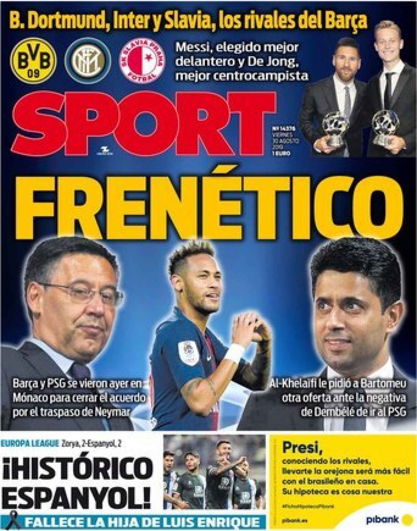La portada del diario Sport (30/08/2019)