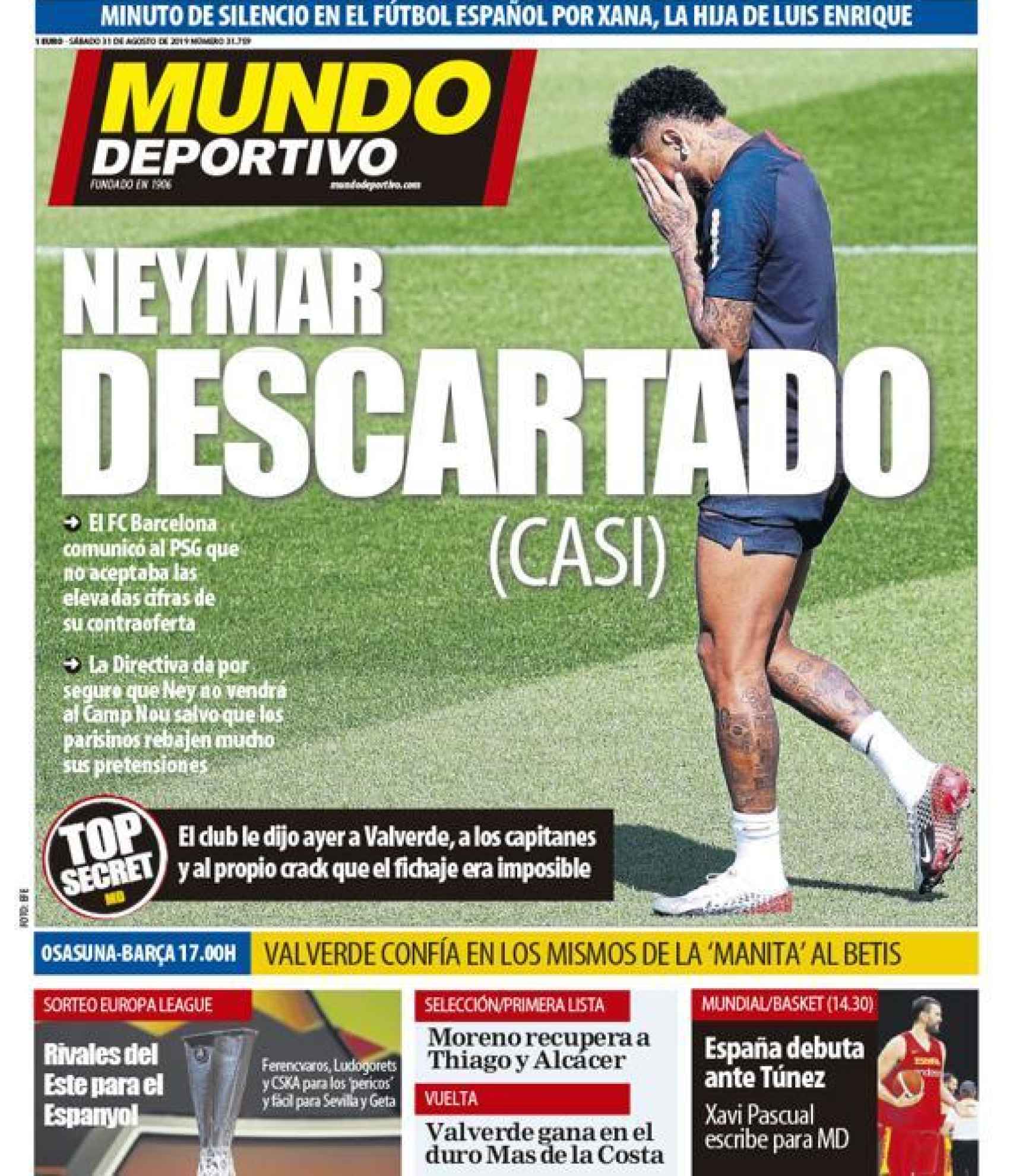 La portada del diario Mundo Deportivo (31/08/2019)