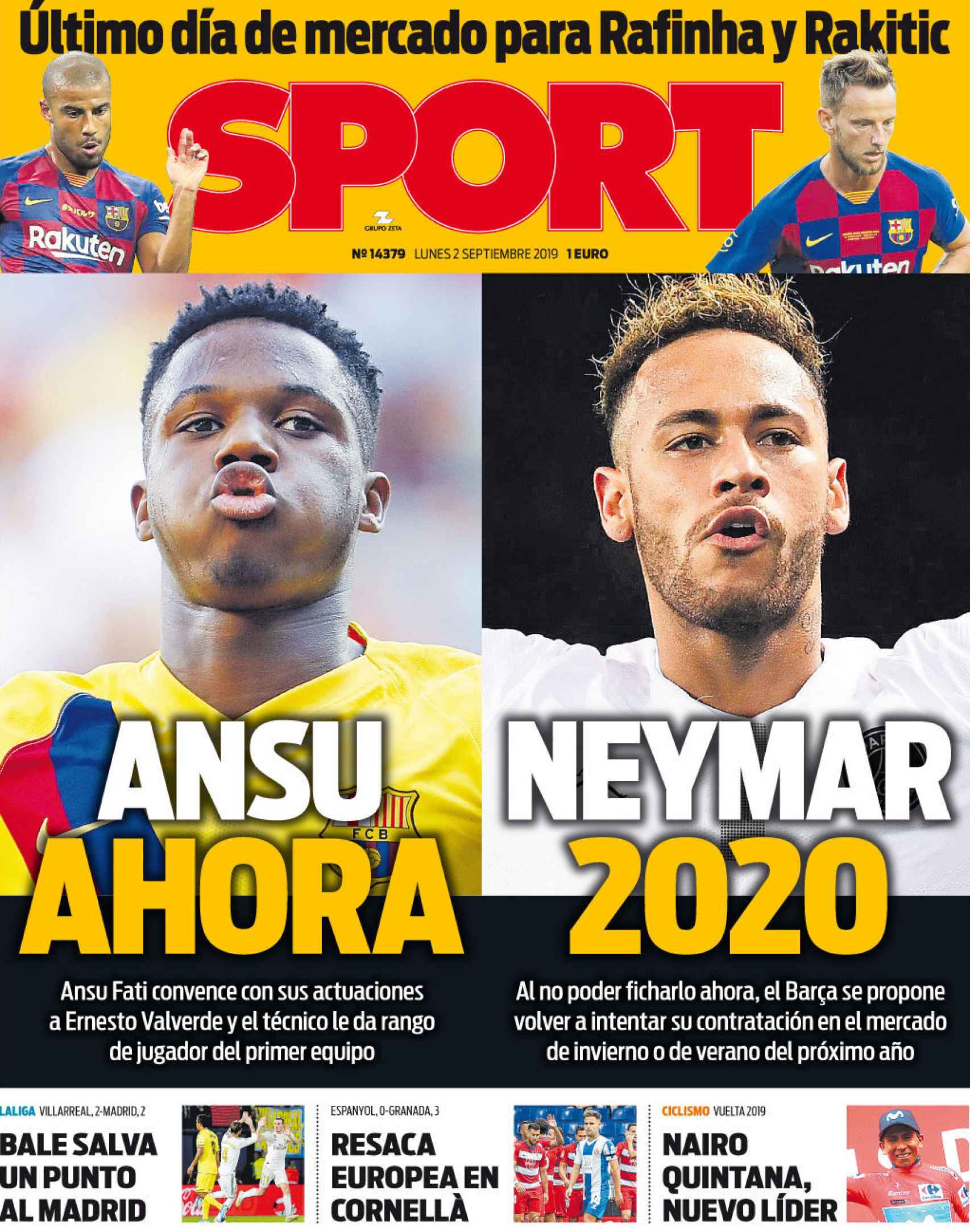 La portada del diario Sport (02/09/2019)