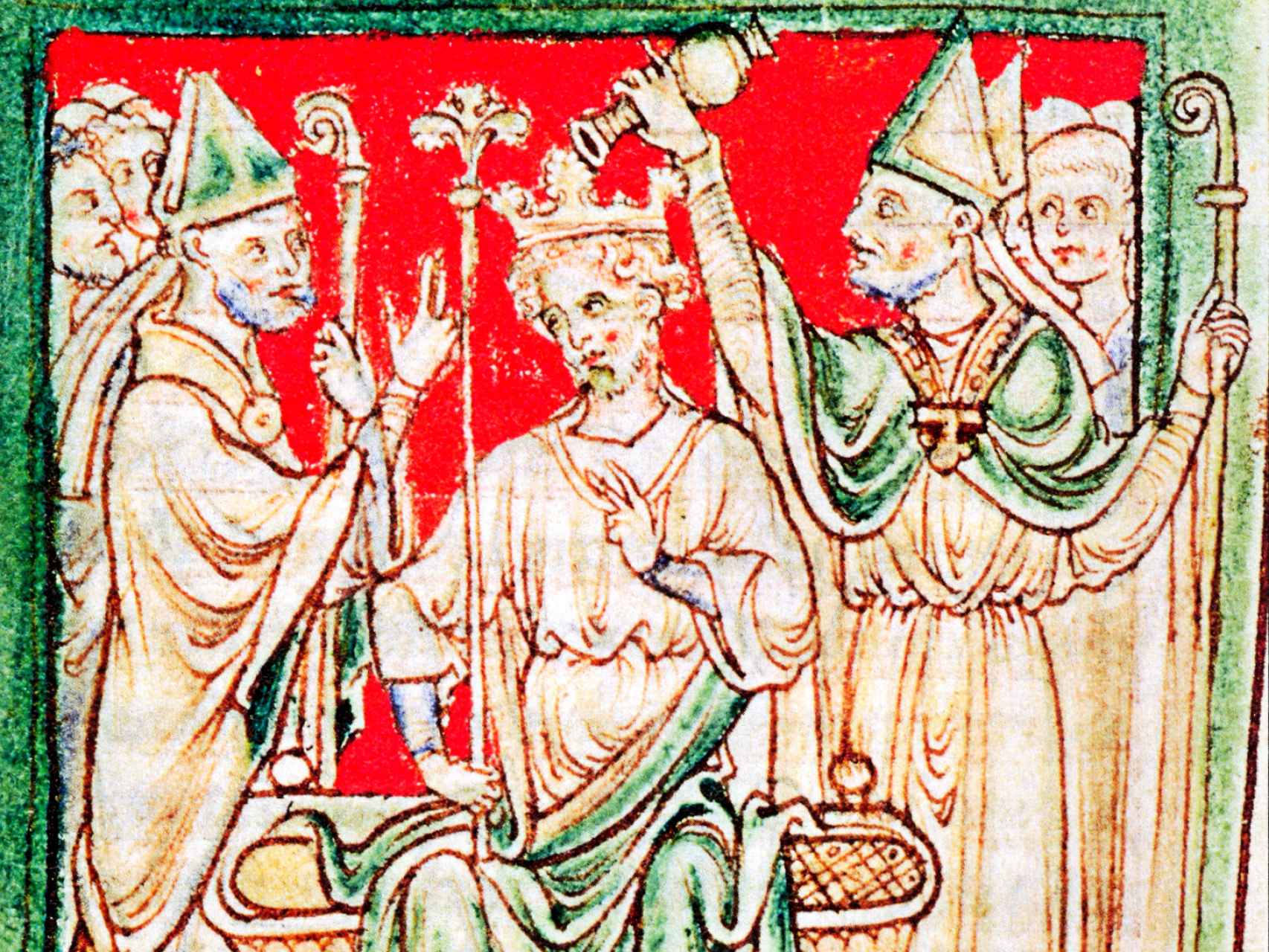 Ricardo I siendo ungido durante su coronación como rey en la abadía de Westminster, Londres. Ilustración de una crónica del siglo XIII.