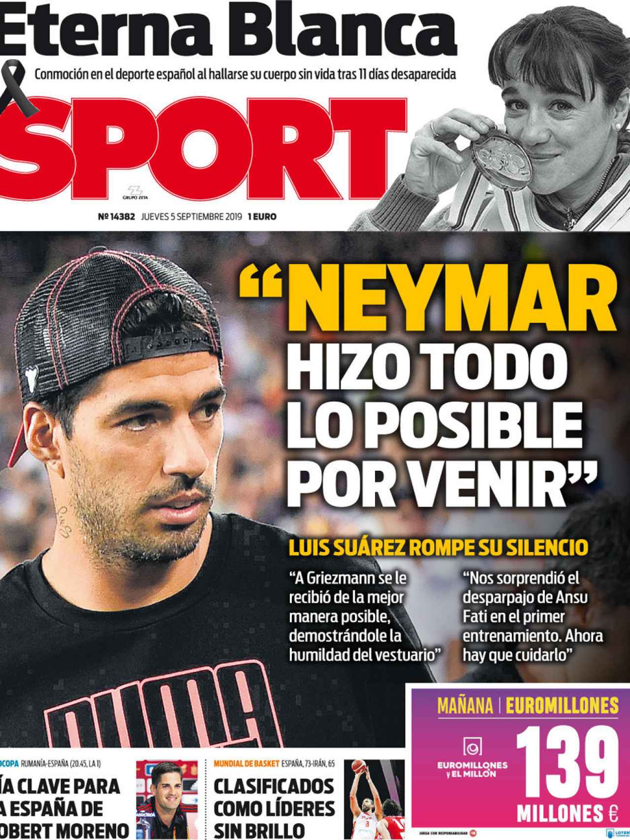 La portada del diario Sport (05/09/2019)