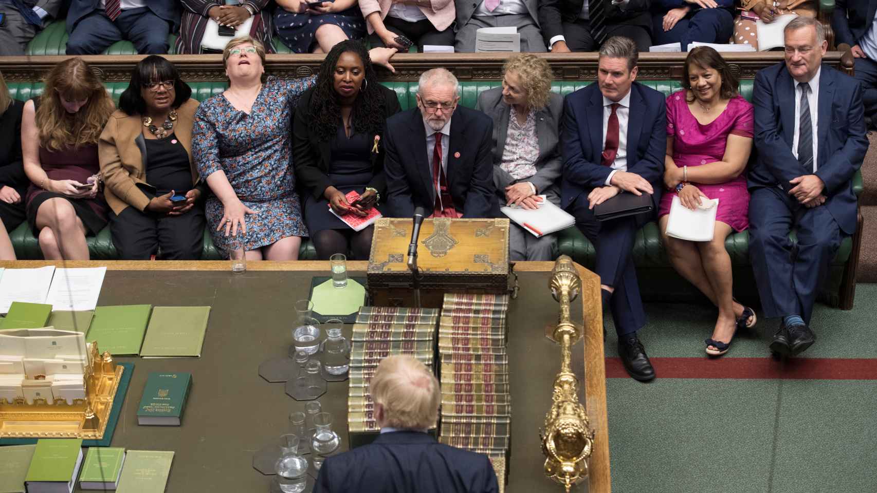 Boris Johnson frente a la bancada laborista este miércoles en el Parlamento británico