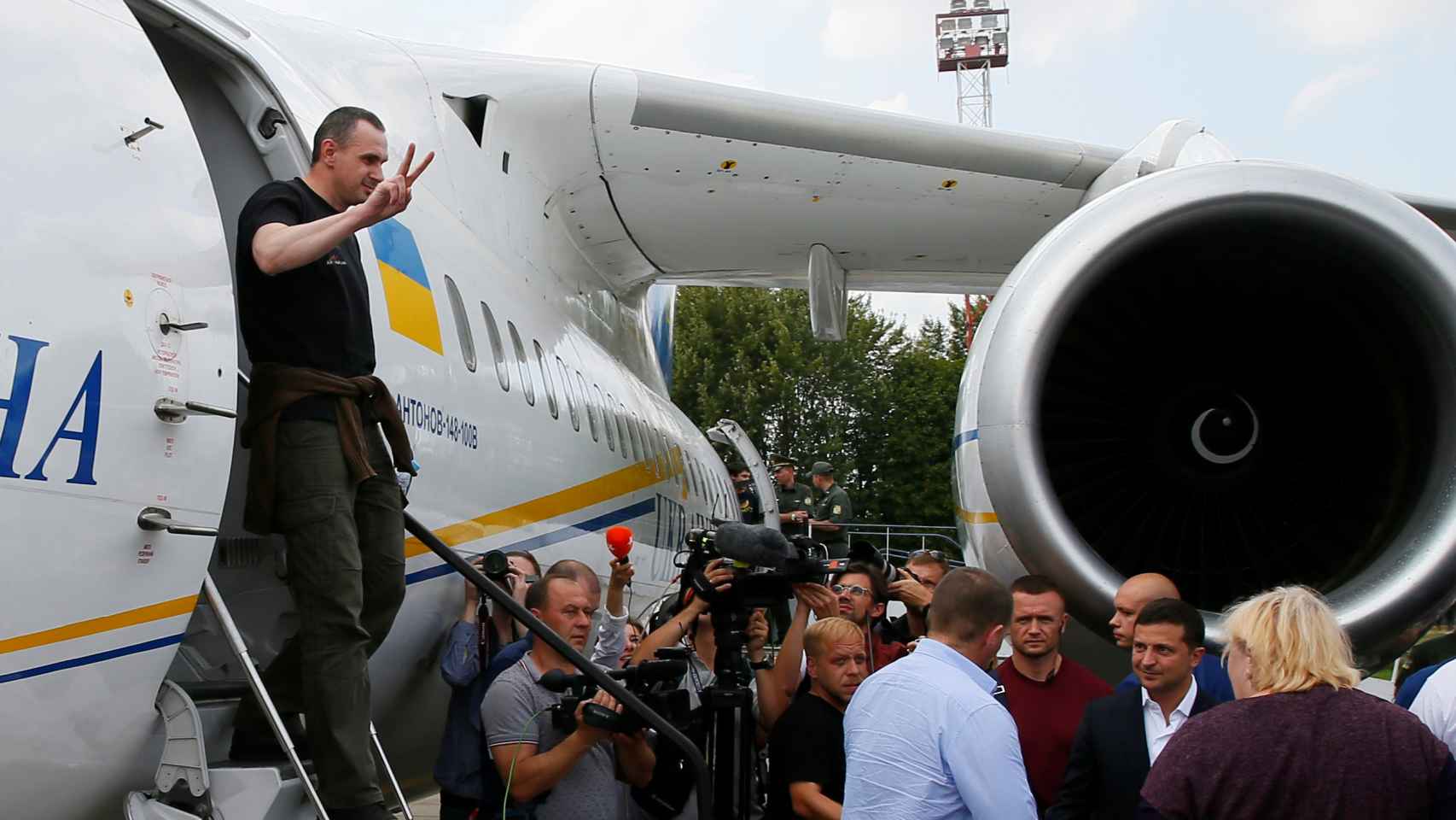 El director de cine ucraniano, Oleg Sentsov, a su llegada a Kiev.