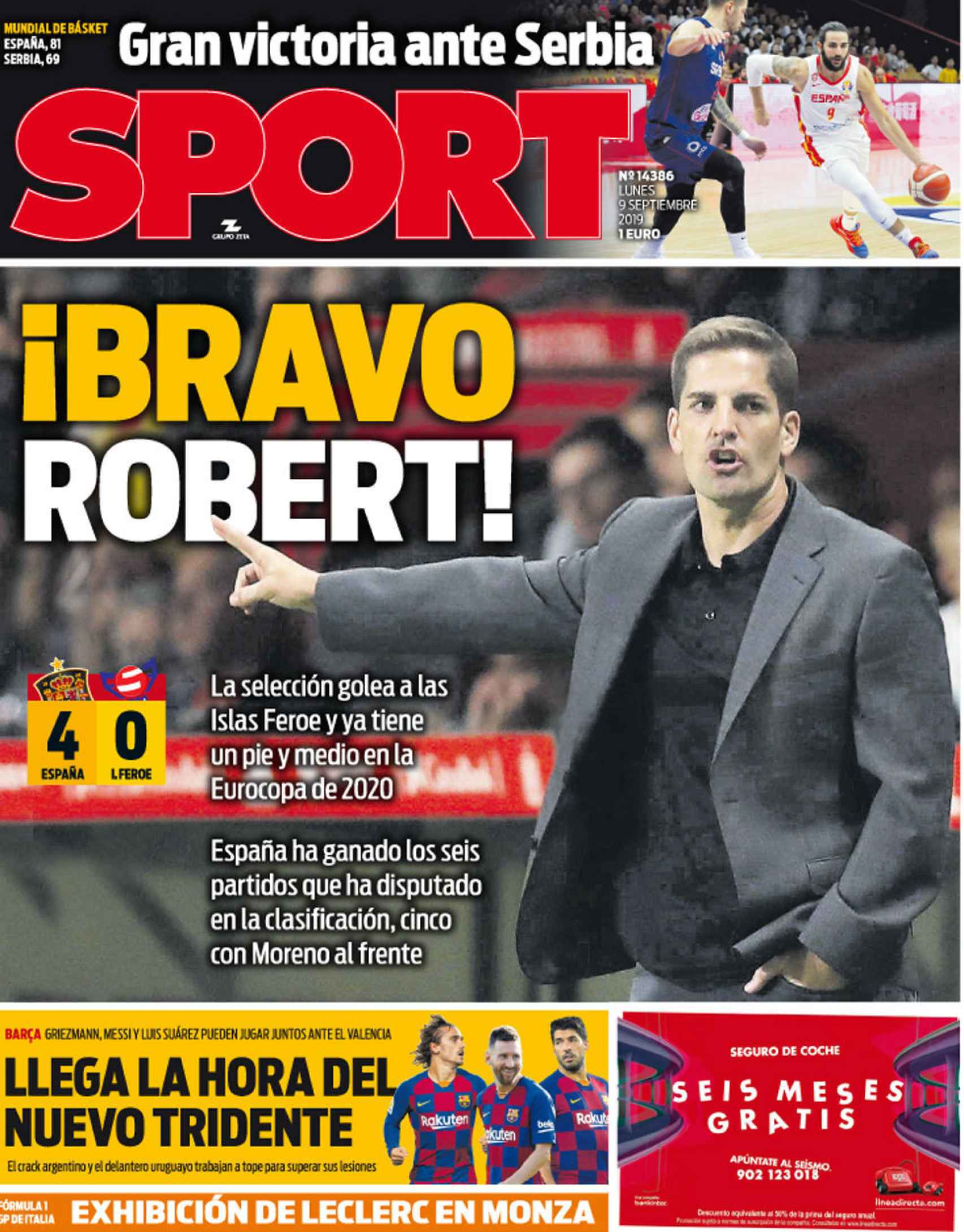 La portada del diario Sport (09/09/2019)