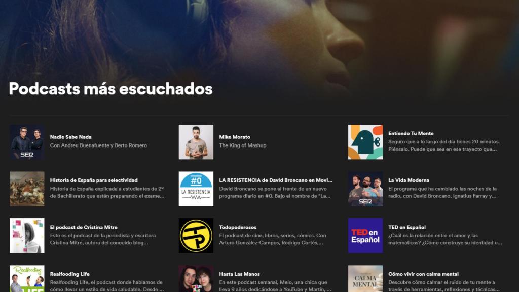 Spotify dispone de una sección con los podcasts más escuchados en su plataforma.