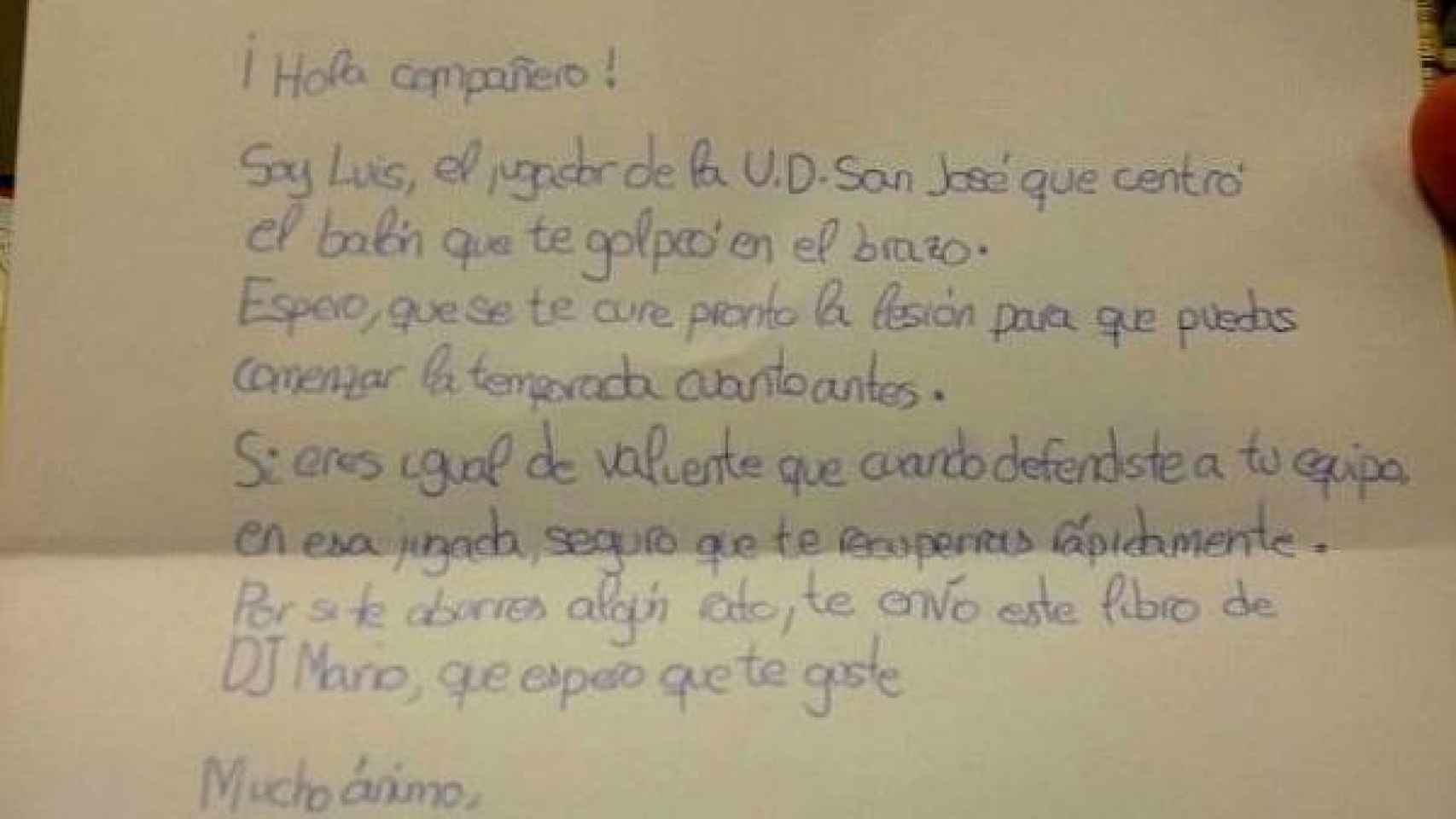 Carta de Luis, jugador del UD San José