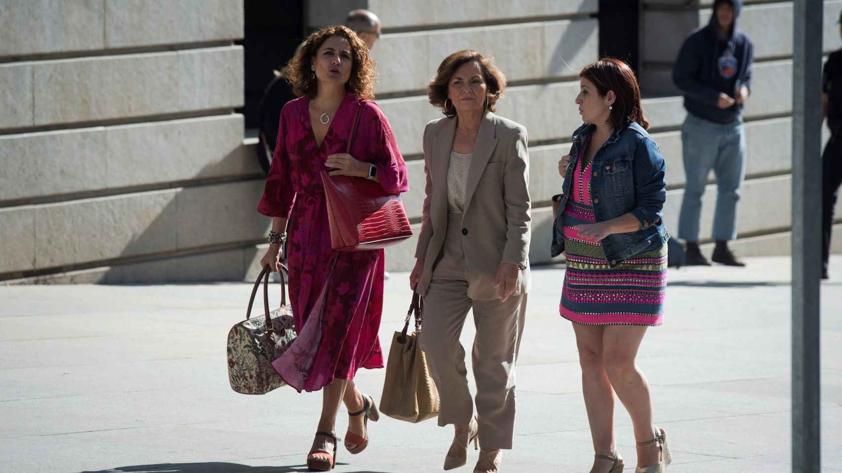 María Jesús Montero, Carmen Calvo y Adriana Lastra este martes en el Congreso