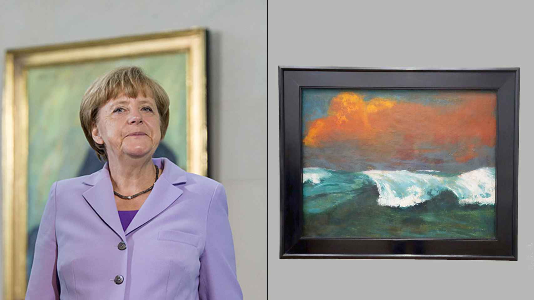 Angela Merkel y el cuadro Brecher de Emil Nolde.