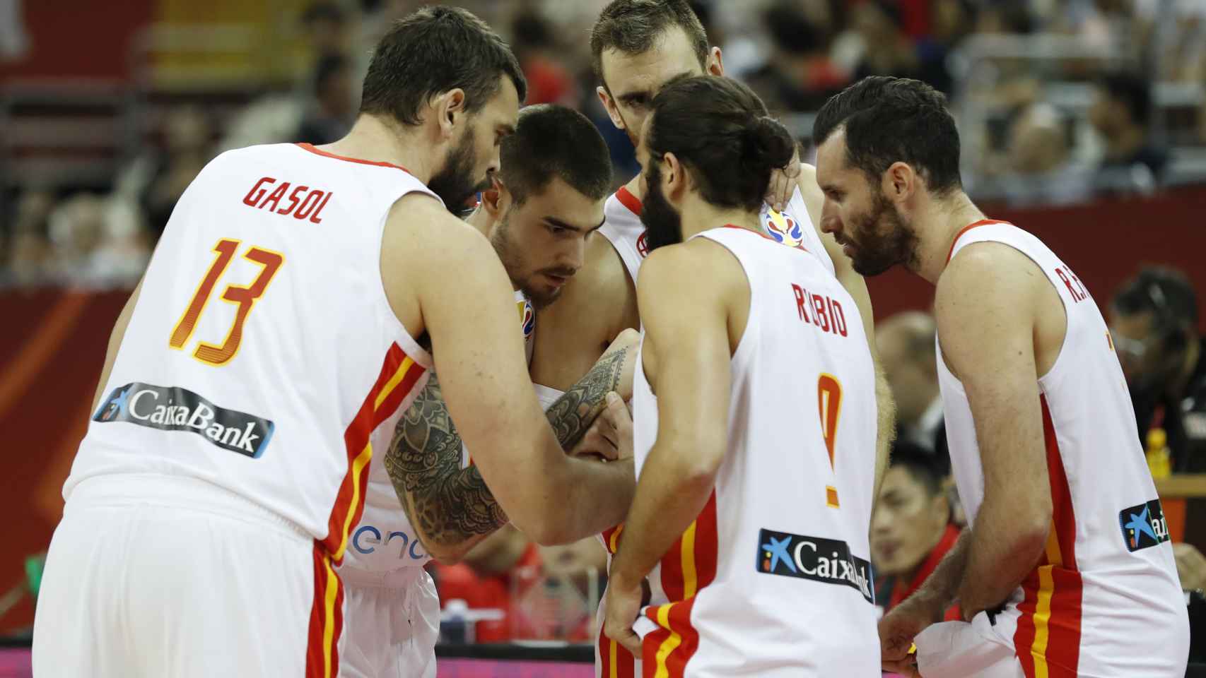 Jugadores de la selección española de baloncesto durante un encuentro del Mundial de China 2019