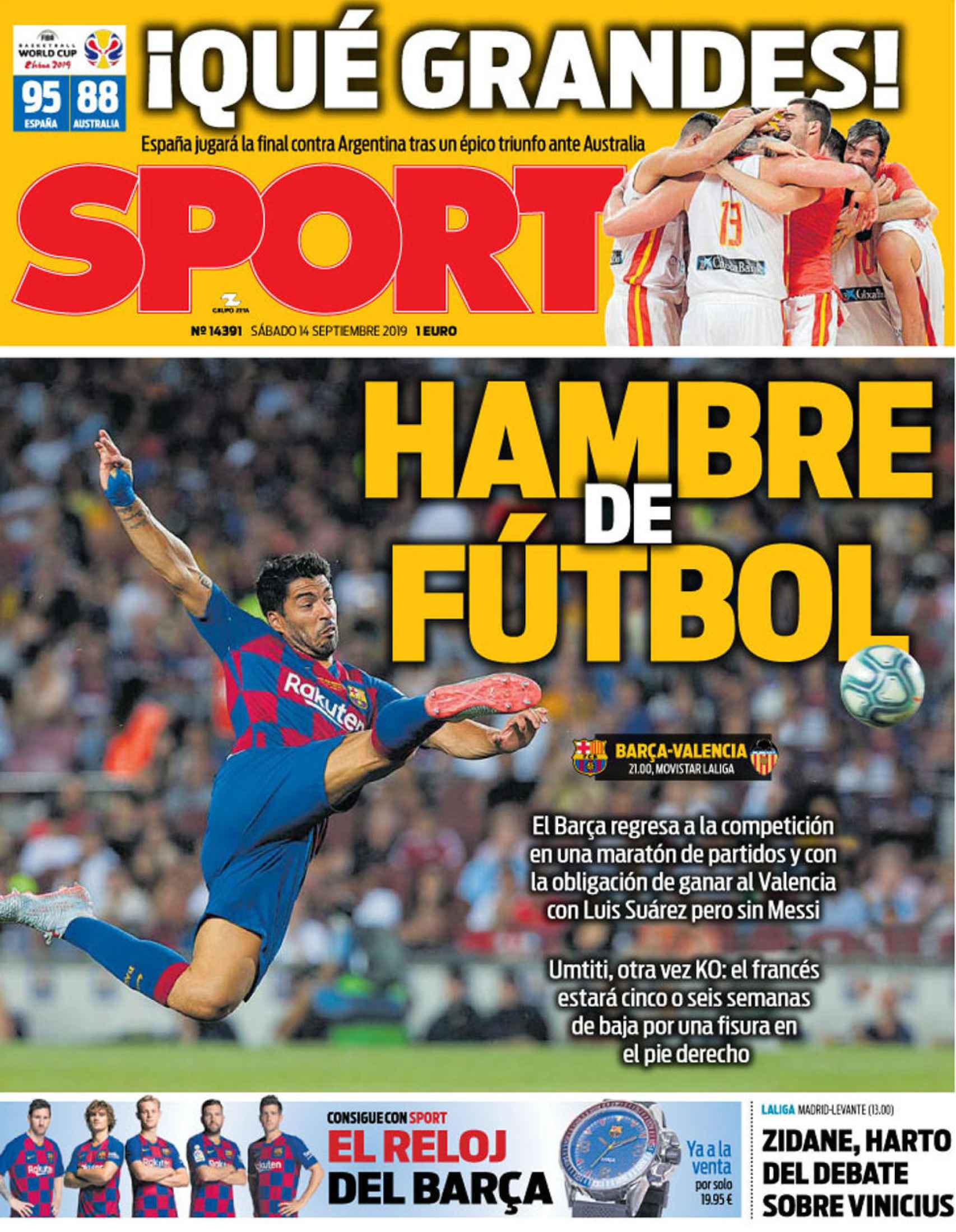 La portada del diario Sport (14/09/2019)