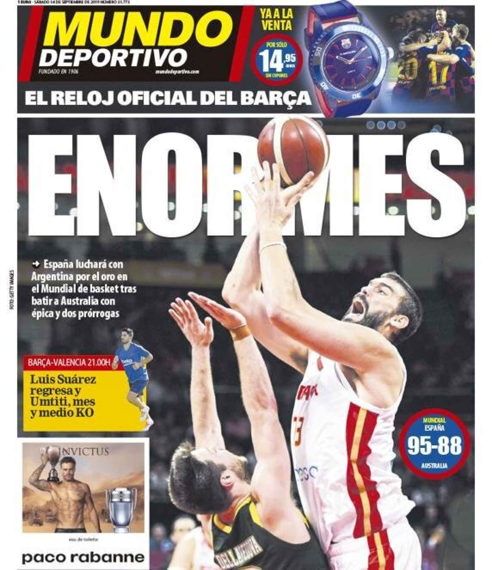 La portada del diario Mundo Deportivo (14/09/2019)