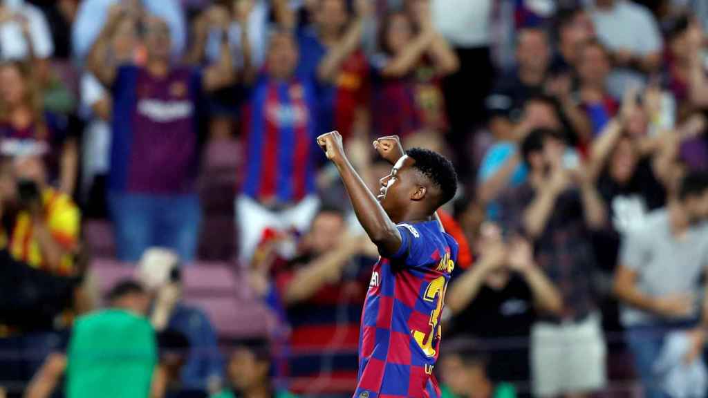 Ansu Fati, tras marcar el primer gol del Barcelona