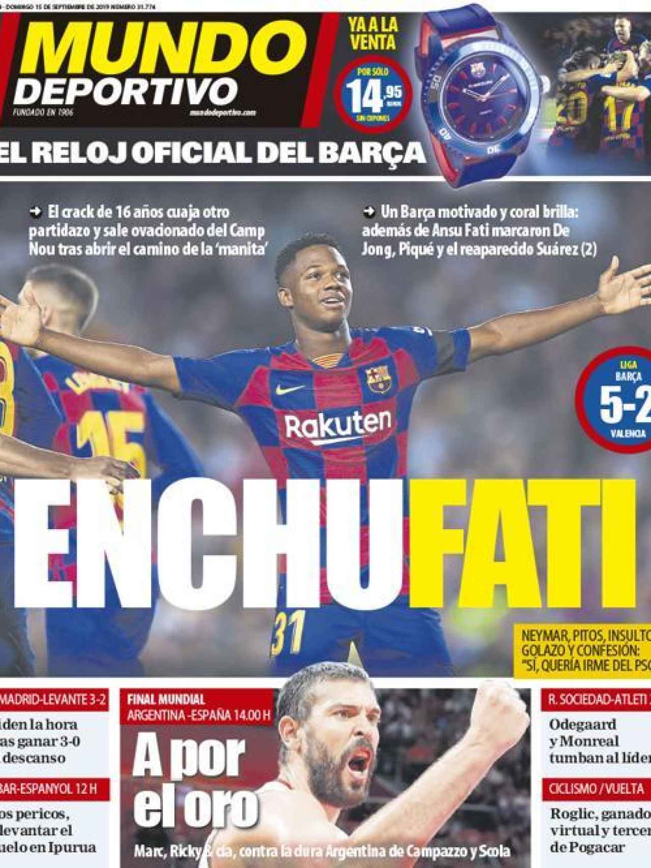 La portada del diario Mundo Deportivo (15/09/2019)