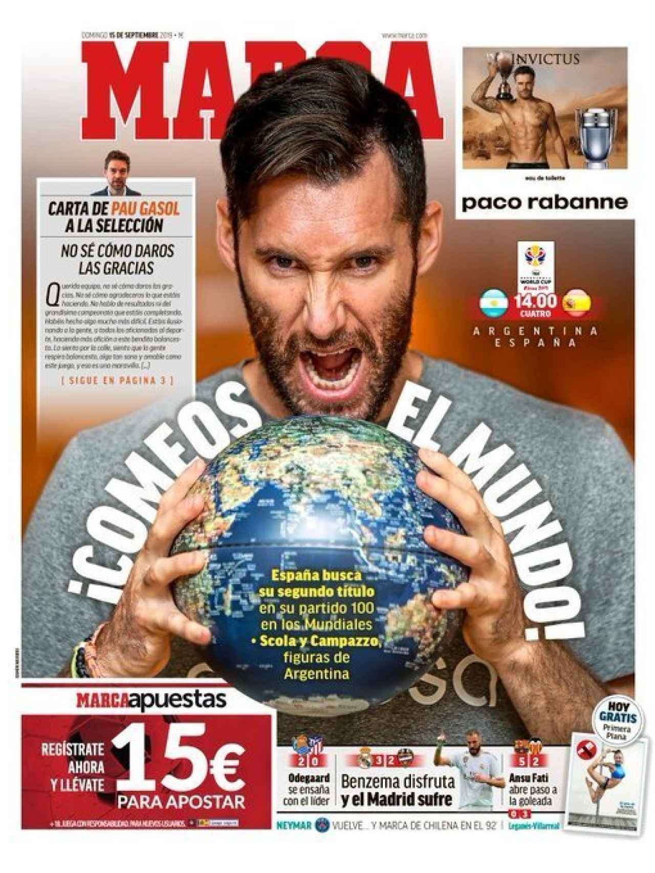 La portada del diario MARCA (15/09/2019)