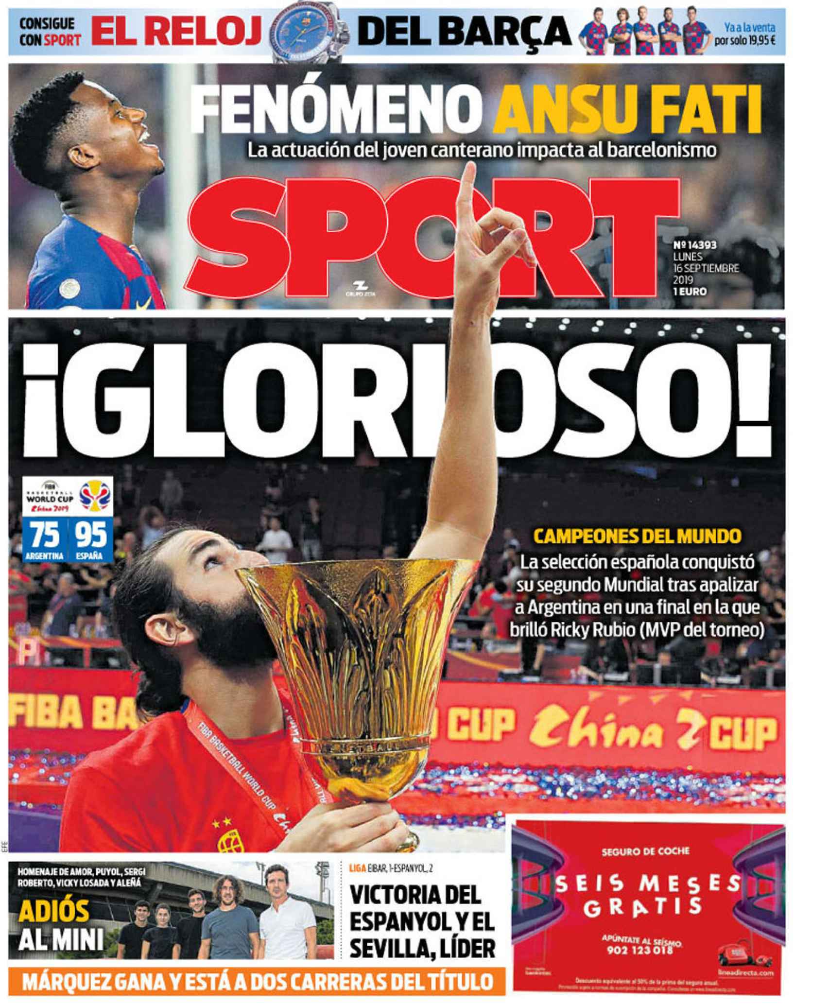 La portada del diario Sport (16/09/2019)