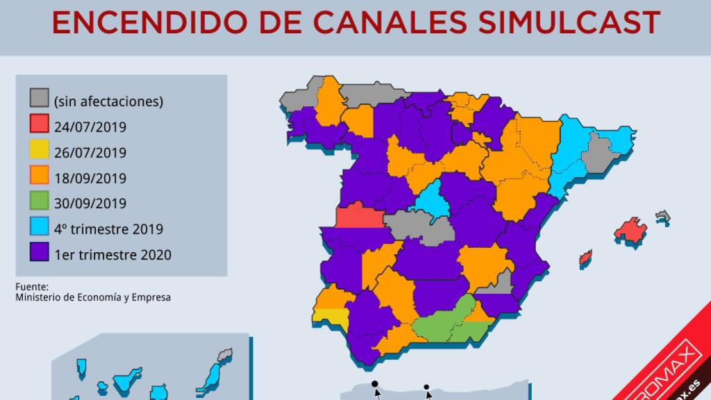 Mapa y calendario de encendido de las nuevas frecuencias.