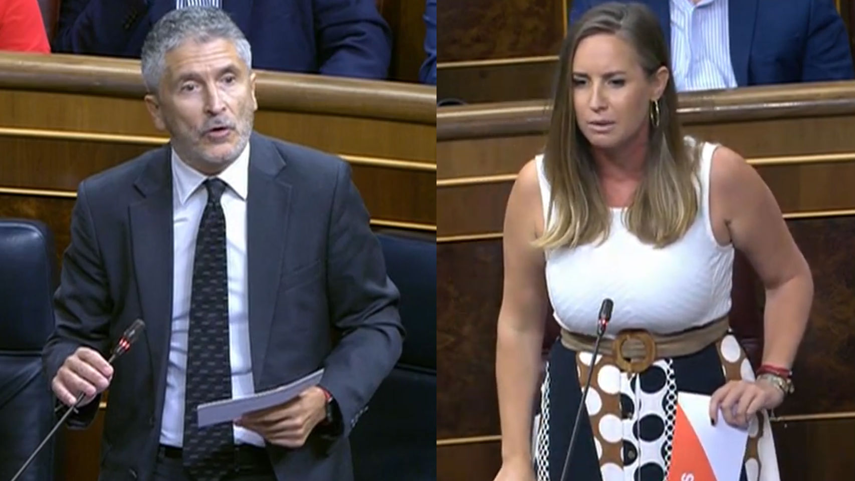 Fernando Grande-Marlaska y Melisa Rodríguez durante la sesión de control al Gobierno en funciones.