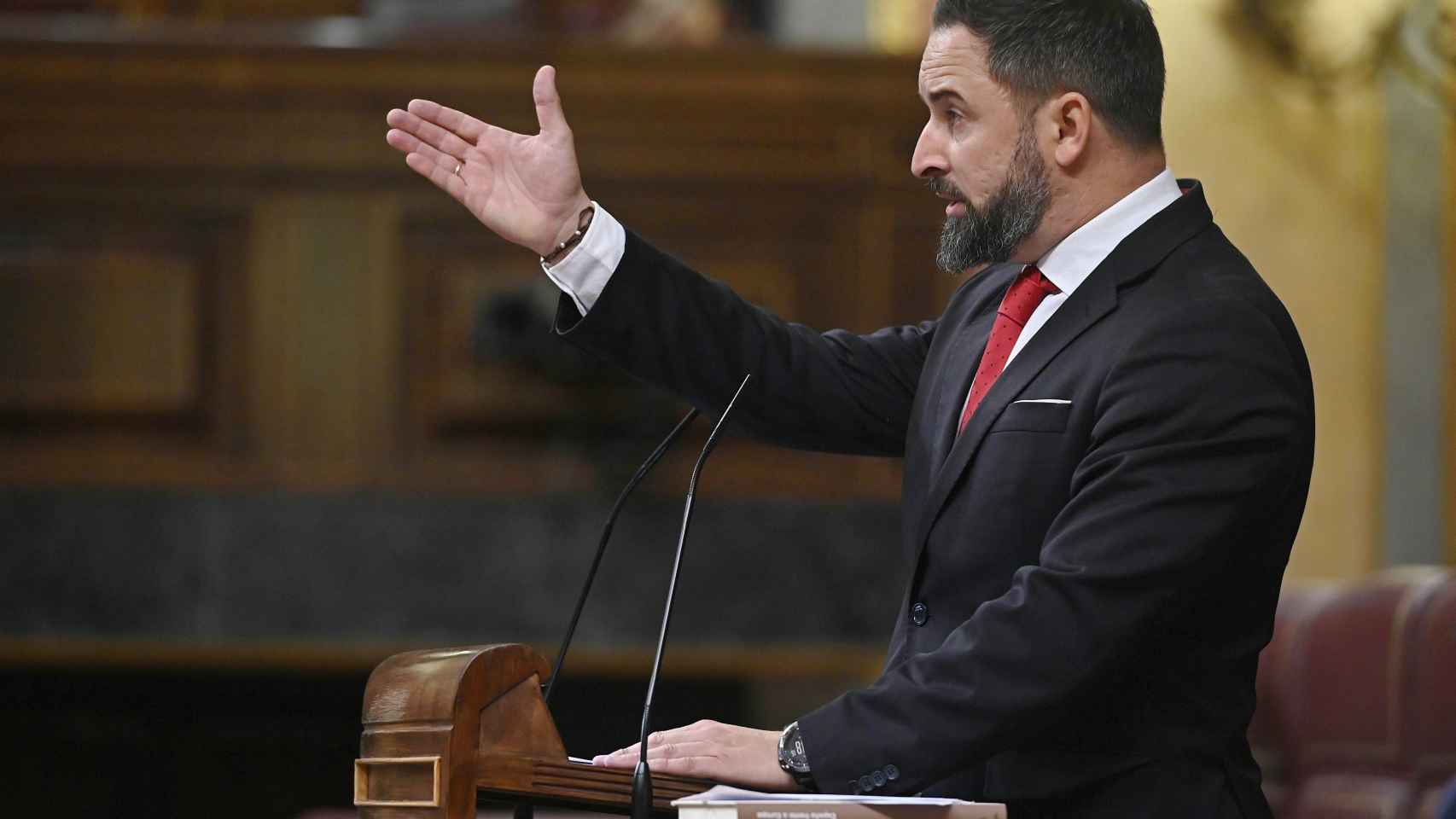El líder de Vox, Santiago Abascal, este miércoles durante la última sesión de control de esta legislatura.